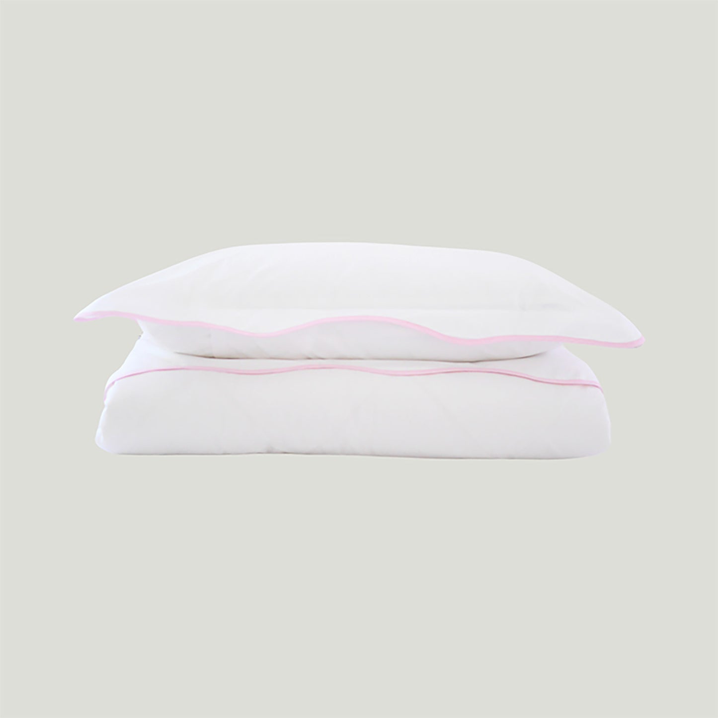 white and pink wave border bed linen set